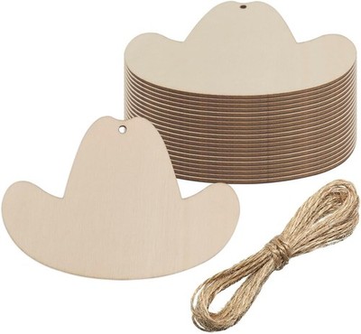 20pcs Wooden Cowboy Hat Cutouts for Crafts & Decorations