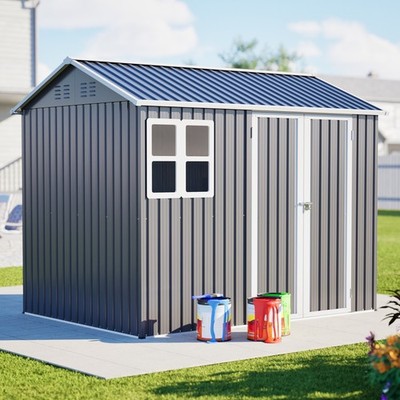 8 ft. x 6 ft. Outdoor Gray Metal Storage Shed with Window Tool Shed for Garden