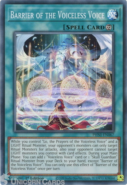 PHNI-EN067 Barrier of the Voiceless Voice :: Super Rare 1st Edition YuGiOh Card