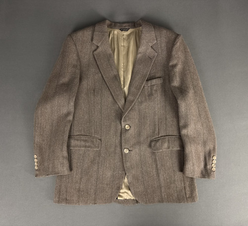 Bill Blass, Vintage Bill Blass Brown Herringbone Wool Tweed Blazer 42R USA Union Made