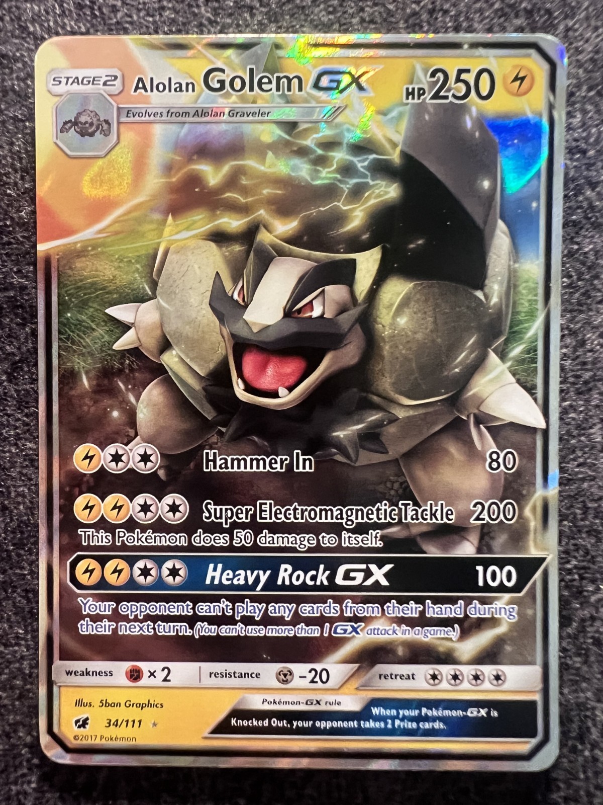 Alolan Golem GX 34/111 Ultra Rare Crimson Invasion Pokemon Card NM