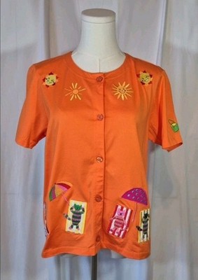 Michael Simon Cotton Orange Crush Button Up Top NWT Small Beach Summer