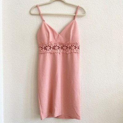 Iris Pink Floral Crochet Waist Mini Dress Spaghetti Strap Textured Size L