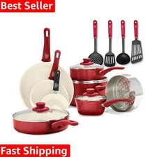 Complete 16-Piece Nonstick Cookware Set: All Stovetop Compatibility & Glass Lids