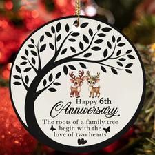 Happy 6th Anniversary Ornament Reindeer Couple Tree Art 6 Year Christmas Gift