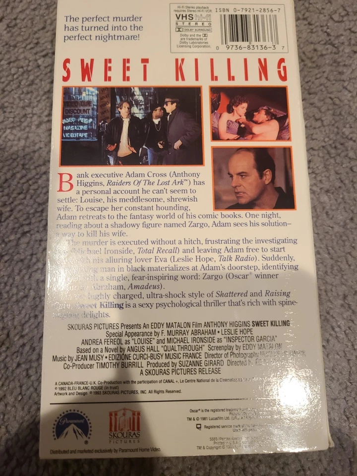 Sweet Killing 1993 Thriller VHS Promotional Screener Copy F Murray Abraham Eroti - Image 4 of 4