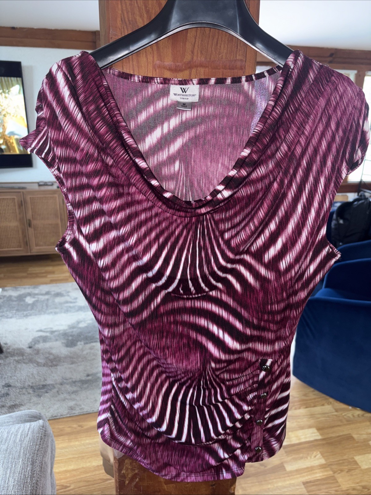 Worthington Stretch Women’s Blows Maroon Striped Size Medium