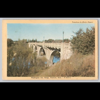Postcard Washington Ave. Bridge Brainerd Minn. Architecture 1950