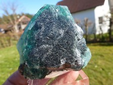 Fluorit Kubooktaeder xx  mit Boulangerit xx im Kristall aus Peru # 2