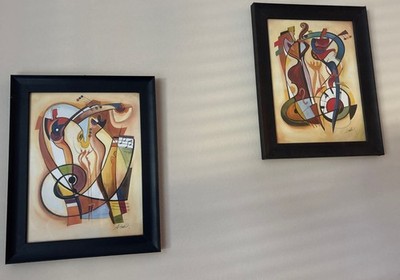 Set of 2 Alfred Gockel  Wild Party Animal  Framed Abstract Jazz Prints 19x15