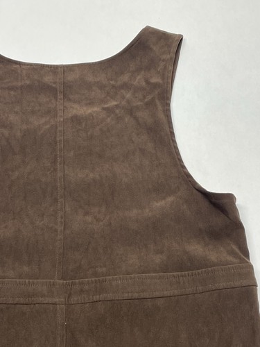 VTG Chocolate Brown Vegan Suede Buckle Jumper Midi Dress Size M Retro Fall Y2K - Picture 16 of 24