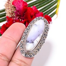 Dendritic Agate Fine Art Oxidised 925 Sterling Silver Ring s.8.5 Sk12, Christmas