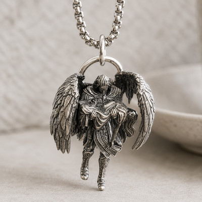 Archangel Saint St Michael silver pendant With The Wings Of Redemption necklace