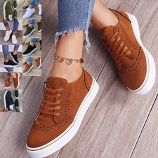 Womens ladies lace up smart old fashioned brogues work shoes flats size 2.5-8