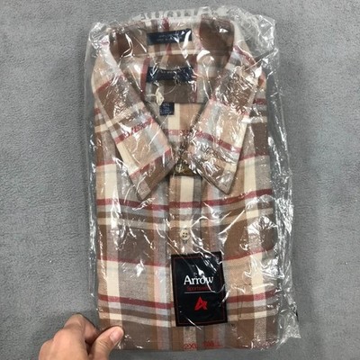 Vintage Arrow Sportswear Shirt Men's 2XL Tall XXLT Brown Plaid Button Down NEW