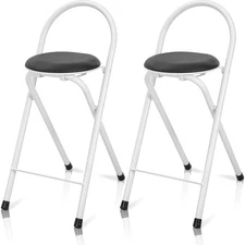2 Pcs 24 Inch Folding Bar Stool with Backrest, Leather Padded Folding Stools ...