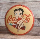 Vintage Betty Boop Coca Cola Porcelain Enamel Metal Coke Domed Sign