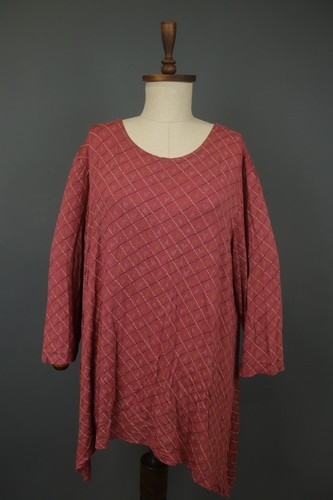 GUDRUN SJODEN Kleid rosa geometrisches Modal Rundhals asymmetrischer Saum Größe 2XL