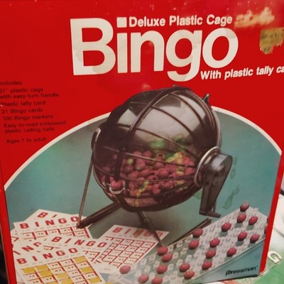 Pressman Bingo Deluxe Plastic Cage Complete Game Set w/ Plastic Tally Cards
