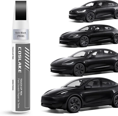 BRANDED Touch Up Paint (Solid Black) for Model Y/3/S/X, 2 in 1 DIY Car Paint Scratch Rep