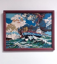 Original Vintage Lifeboat  Painting | Framed Nautical Maritime Art .