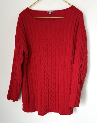 J. Jill Bright Red Soft Chenille Cable Knit Boat Neck Sweater Women s Medium