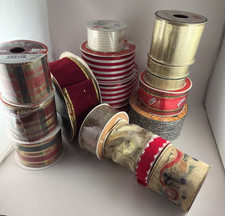 CHRISTMAS RIBBON Lot of 17 Red White Wired Decoration
