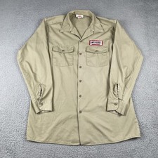 Vtg Dickies Long Sleeve Khaki Shirt 16-16.5 XL+ Made In USA Milk Bone Brand 90s