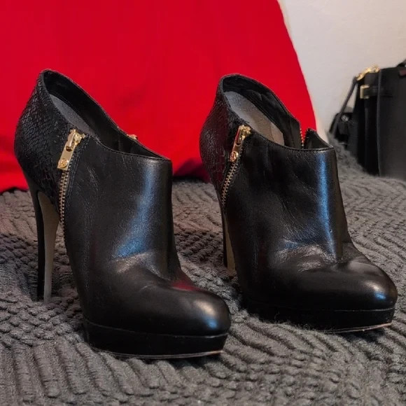 Michael Kors Black Leather Python Heel Ankle Boot… - image 1