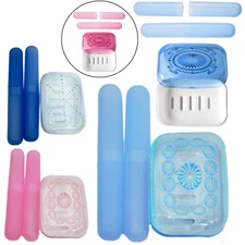 3pc Travel Set Soap Dish Toothbrush Holder Container Bathroom Organizer Portable