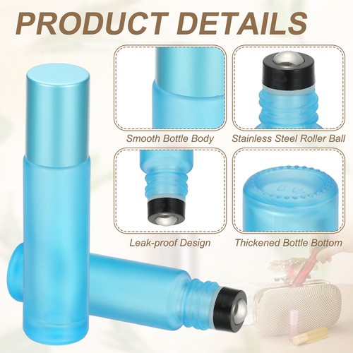 6 Pcs Glass Roller Bottles, 10ml/0.34oz Essential Oil Bottle, Blue - Foto 3 di 7