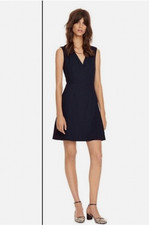 TORY BURCH ~ Size 0 ~ Ink Blue STRETCH SILK Pleasted Ruffle Wrap Mini Dress c45