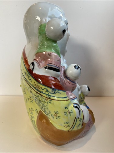 Vintage Chinese Porcelain Happy Buddah W/Five Children Hand Painted Marked - Picture 4 of 7