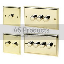 Trailing Edge Mains LED Dimmer Light Switch 250W 2 Way Polished Brass Victorian