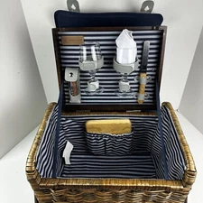 Picnic Time Wine Edition Picnic Basket Navy Blue White Stripes