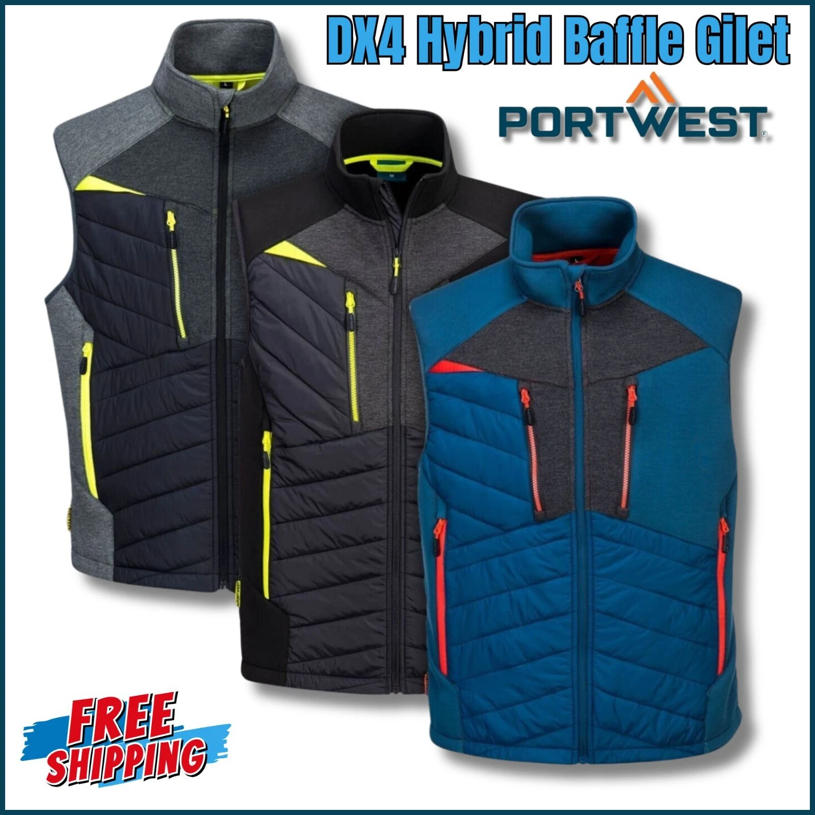 PORTWEST DX4 Hybrid Baffle Gilet Safety Work Insulated Bodywarmer DX470 UK Stock