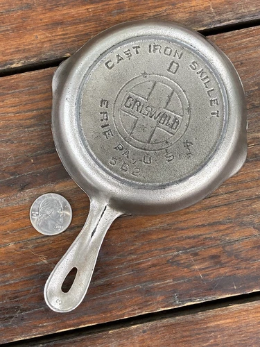 Griswold Cast Iron #0 Large Block Logo Skillet with Heat Ring with Nickel Finish