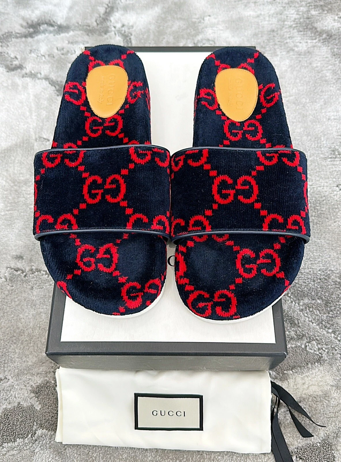 Authentique sandale/slide homme Gucci GG velours cuir US10,5 EU44 GUCCI/UK10