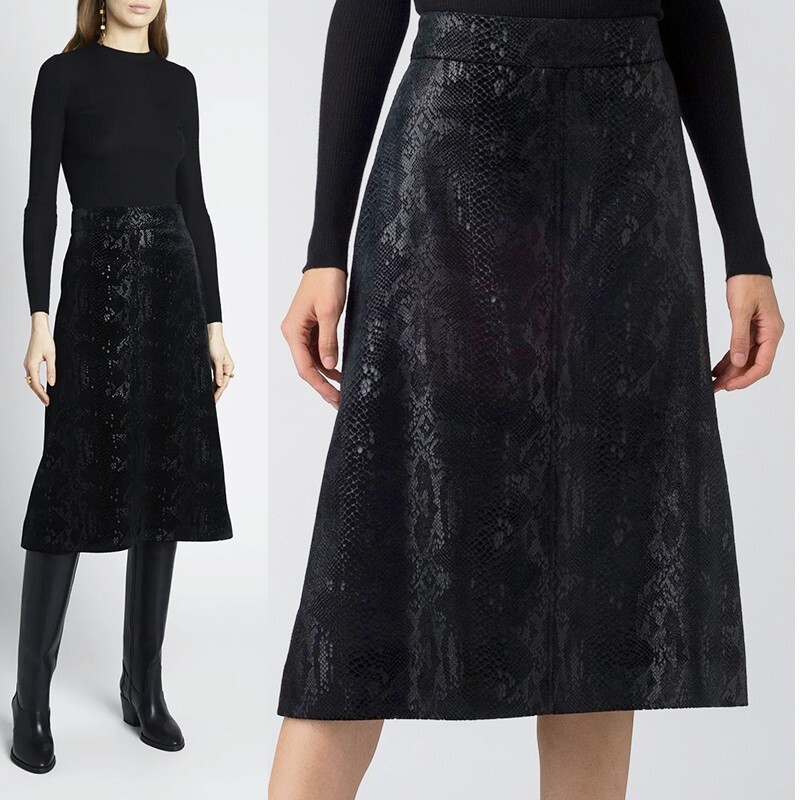 SAINT LAURENT★素敵!Black Silk Blend SNAKESKIN PRINT SKIRT 36 XS NEW $1,690 SAINT LAURENT Black Silk Blend SNAKESKIN
