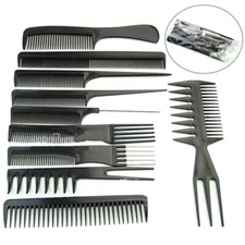 10Pcs Black Combs Salon HairStyling Hairdressing Plastic Barbers Brush Combs Set