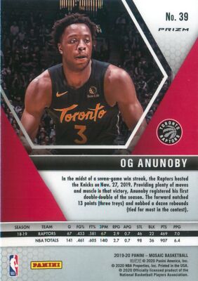 OG Anunoby 2019-20 Mosaic Basketball Camo Pink Prizm Card #39