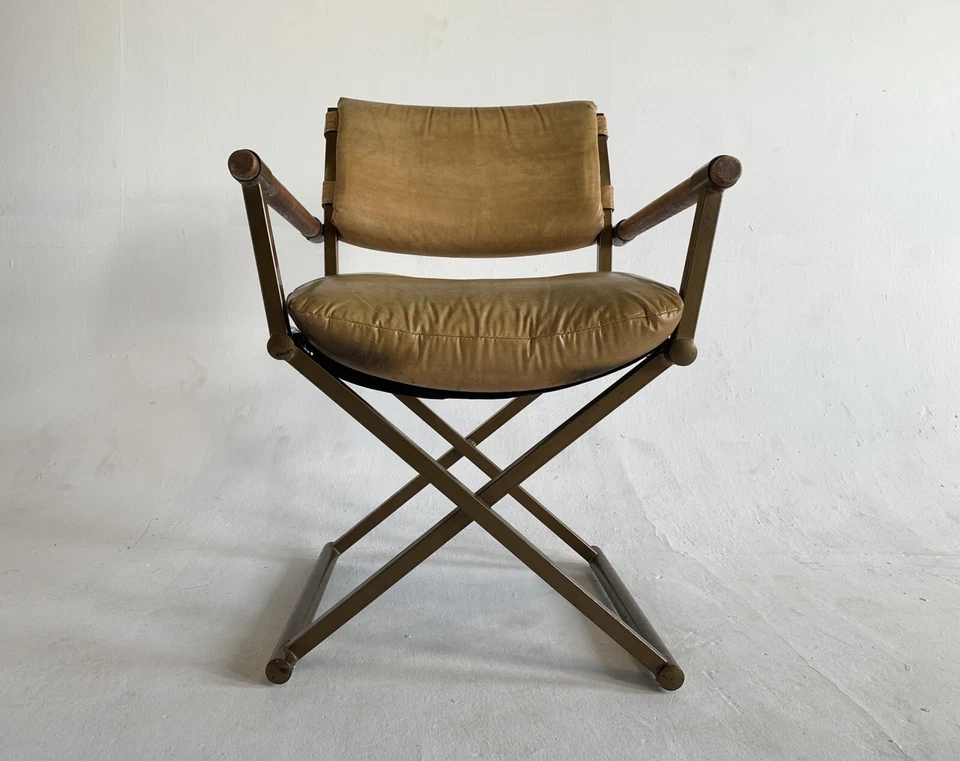 +4 Cadeira Diretora Vintage Meio Século Moderna Estilo Daystrom Latão Naugahyde Madeira - Imagem 2 de 4