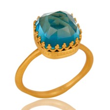 Gold Plated Blue Topaz Fancy Ring Daily Wear Topaz Gemstone Fashion Ring