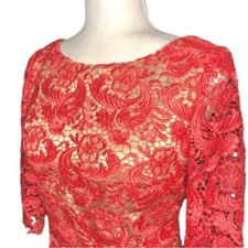 Eliza J. dress.coral and gold lace, lined (size 2)