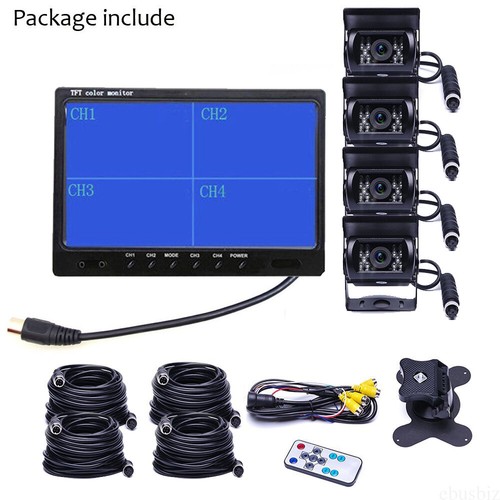 9" QUAD SPLIT SCREEN MONITOR REAR BACK UP CAMERA SYSTEM FOR BUS TRUCK RV 12-24V - Picture 15 of 15