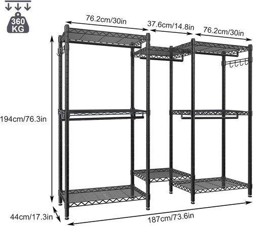 Kleiderständer Garderobenständer Kleiderschrank Schrank Kleidung Schwarz B294 - Bild 5 von 7