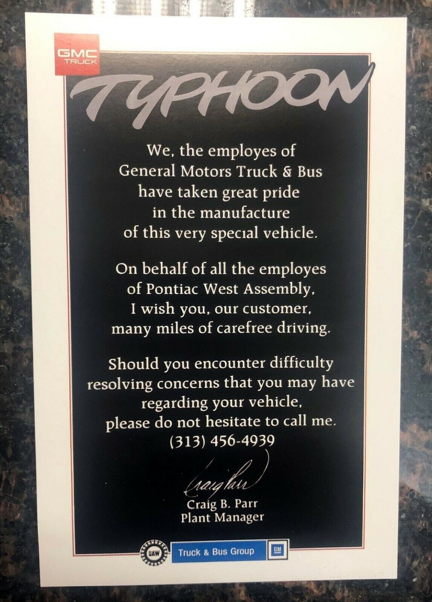 1992-93 GMC TYPHOON OWNERS MANUAL INSERT NOS | eBay