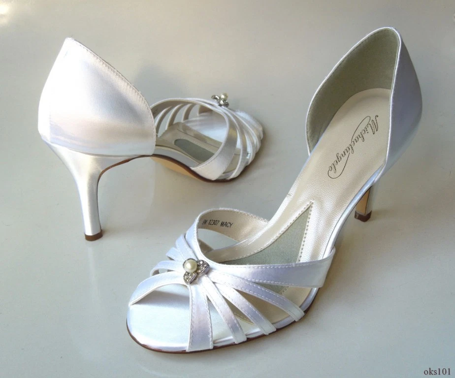 new Michaelangelo Macy white satin open toe JEWELED PEARL shoes wedding bridal
