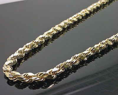 Real 10K Yellow Gold Men Rope Chain Necklace 21