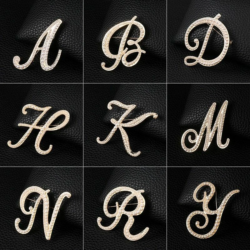 Pearl Letters Gold Initial Brooch Pins Personalized Custom Name Letter Elegant